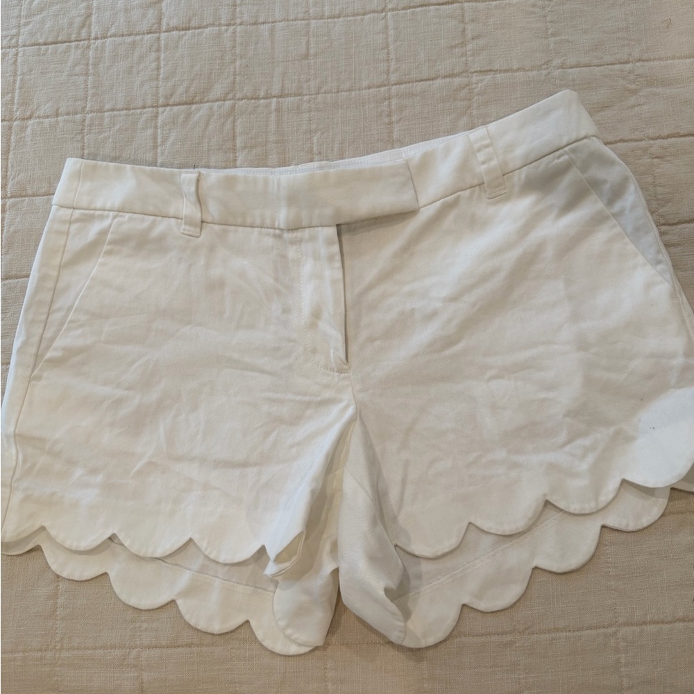 J. Crew White Scalloped High-Waist Cotton Shorts